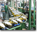 Stacking machine, hoists and conveyor belts for the leather industry